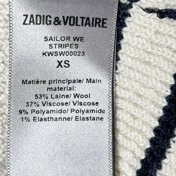 Zadig & Voltaire Sailor We Stripes Ribbed Funnel Neck Sweater in Ecru Sz XS - Picture 7 of 8